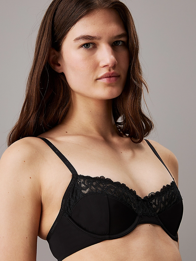 REGGISENO A MEZZA COPPA VUOTO CALVIN KLEIN IN MICROFIBRA E PIZZO NERO - immagine 2
