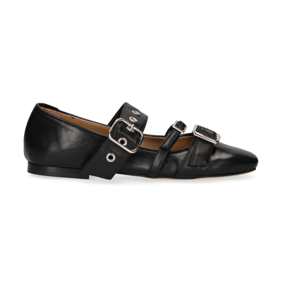 Anna F. ballerina squadrata in pelle con fibbie