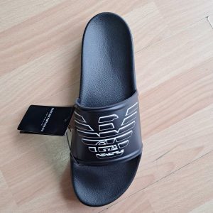 CIABATTA MARE UOMO EMPORIO ARMANI NERO CON LOGO CON PROFILI BIANCHI