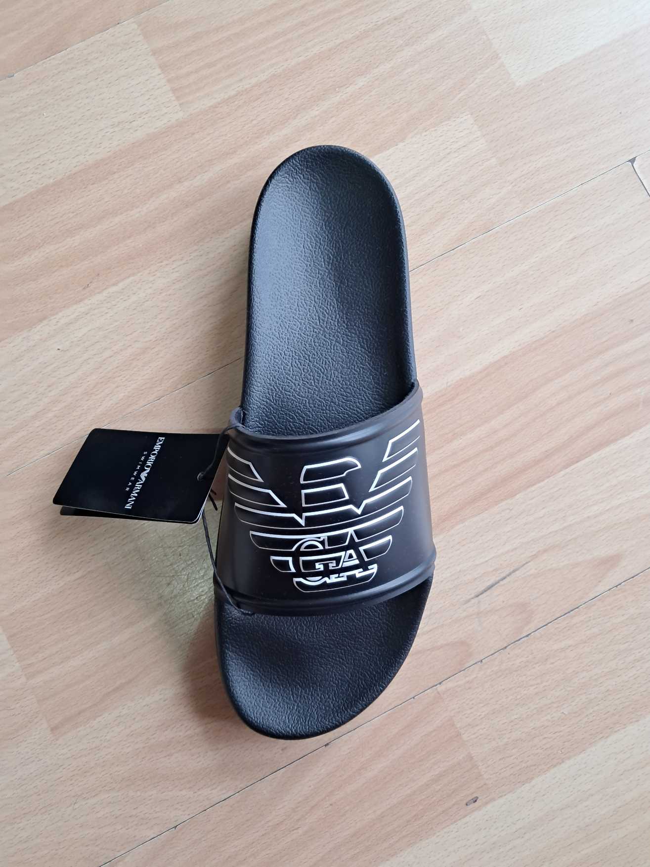 CIABATTA MARE UOMO EMPORIO ARMANI NERO CON LOGO CON PROFILI BIANCHI