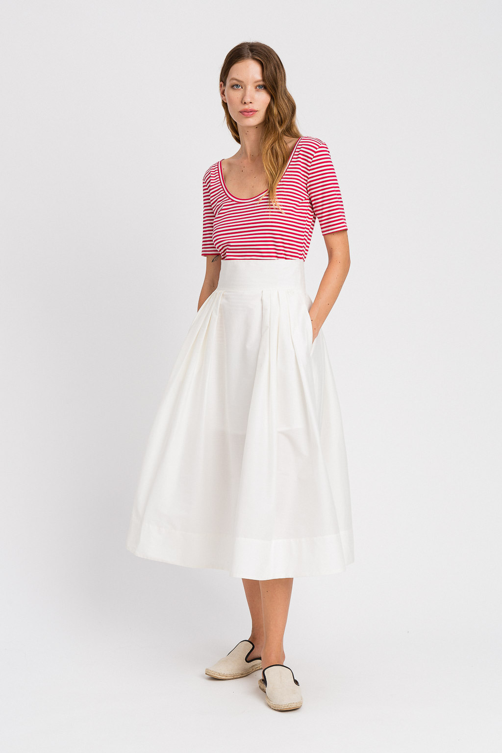 T-shirt a righe bianco rosso Twinset in cotone stretch