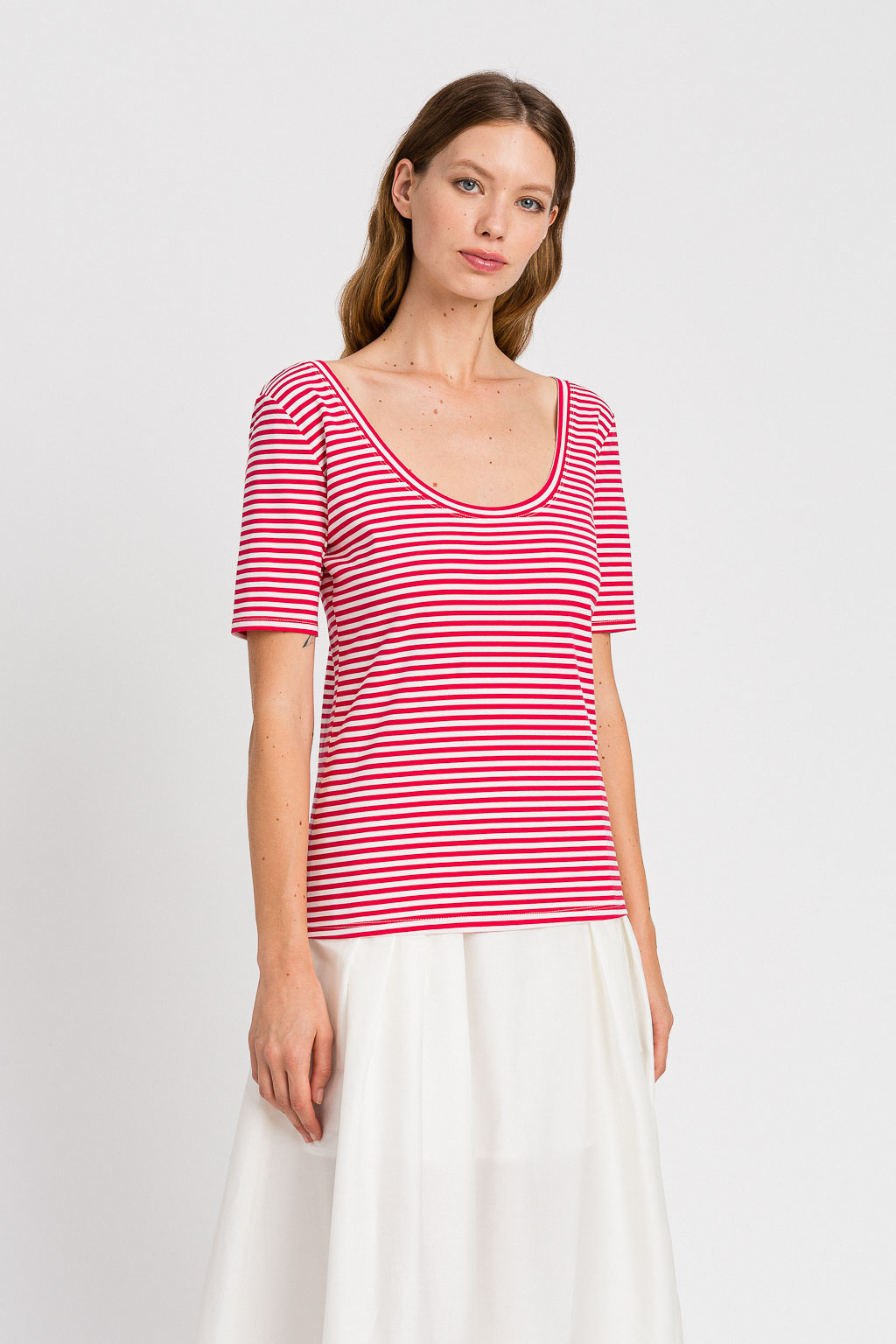 T-shirt a righe bianco rosso Twinset in cotone stretch - immagine 4