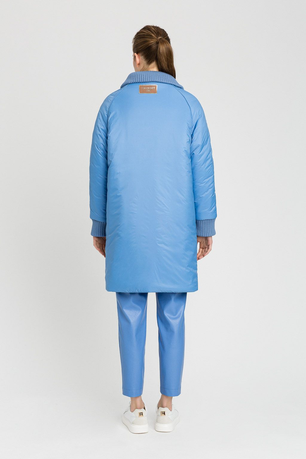 Piumino lungo Twinset modello caban – blu con dettagli in maglia - immagine 5