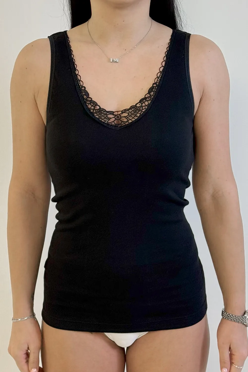 Canotta spalla larga bordo macrame’ costina 1/1 in COTONE donna MANSUE’ – 30089/96 3 PZ - immagine 3