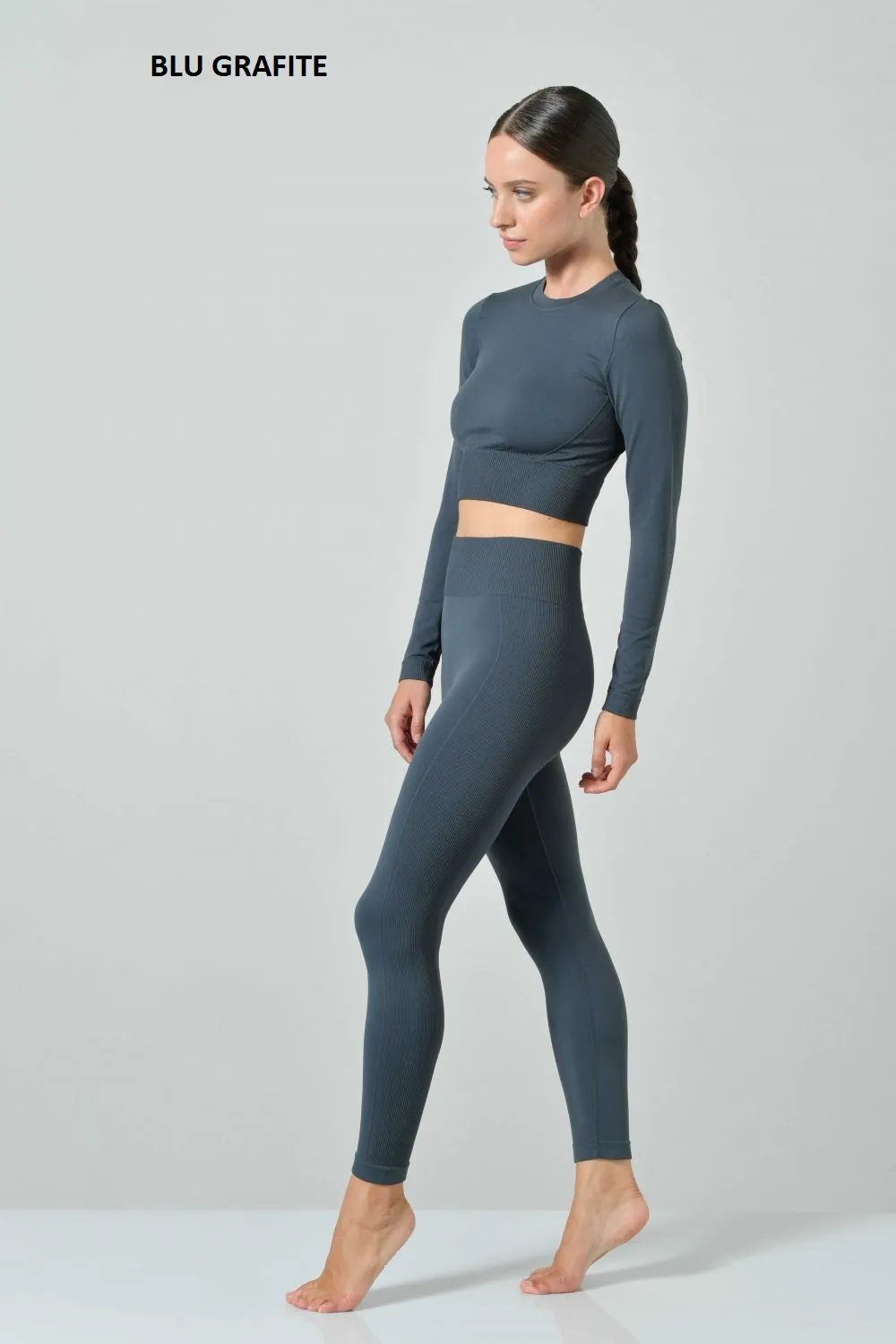 Leggings sportivi vita alta con dettagli a costine in microfibra Risalti – N1-602 - immagine 3