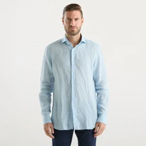 Xacus camicia Washed Tailor lino azzurra