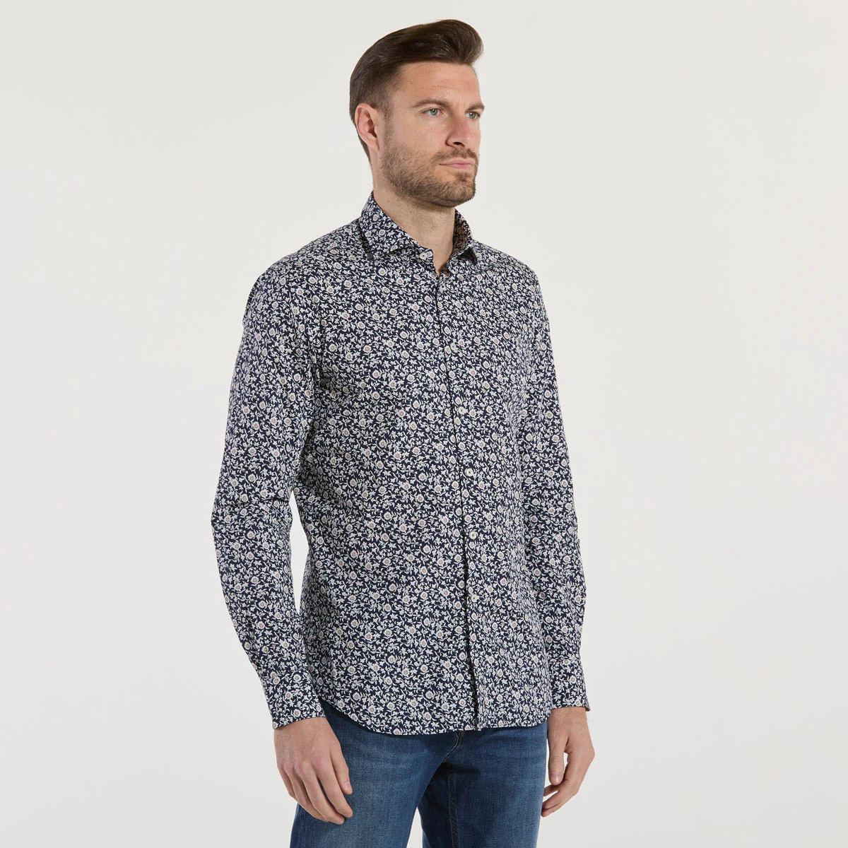 Xacus camicia tailor fit fantasia a fiori blu - immagine 3