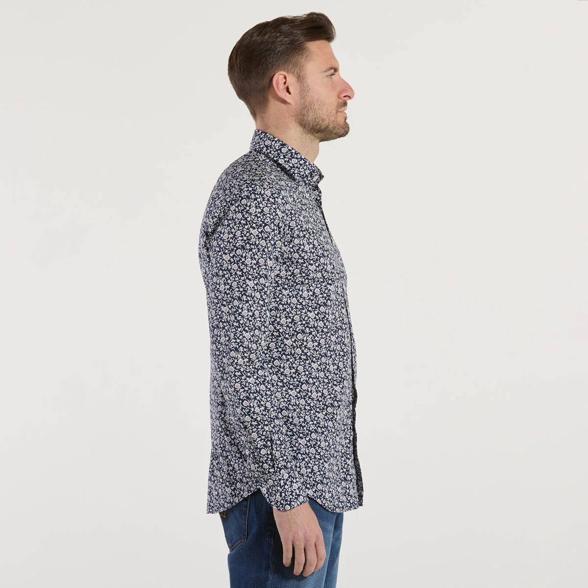 Xacus camicia tailor fit fantasia a fiori blu - immagine 4