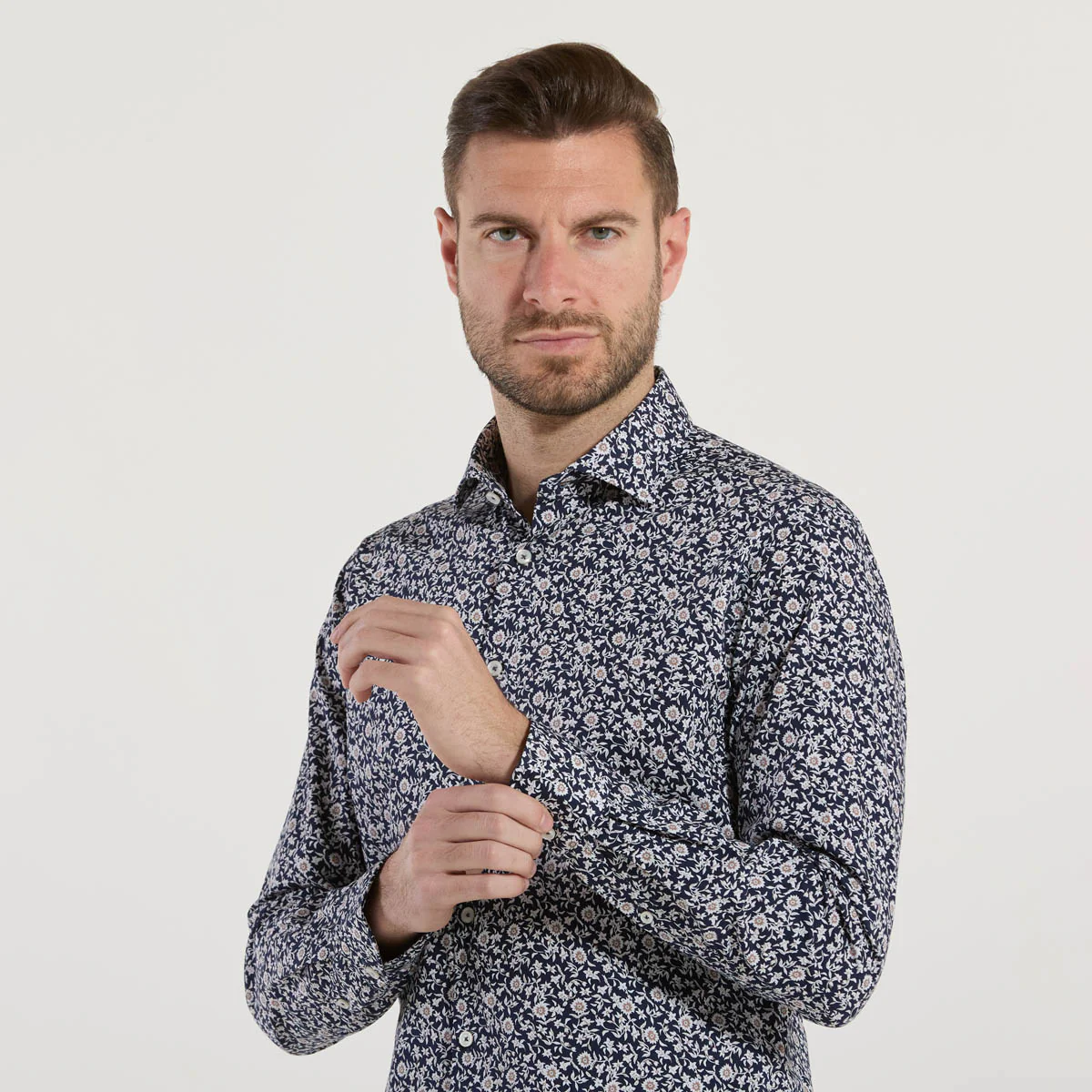 Xacus camicia tailor fit fantasia a fiori blu - immagine 6