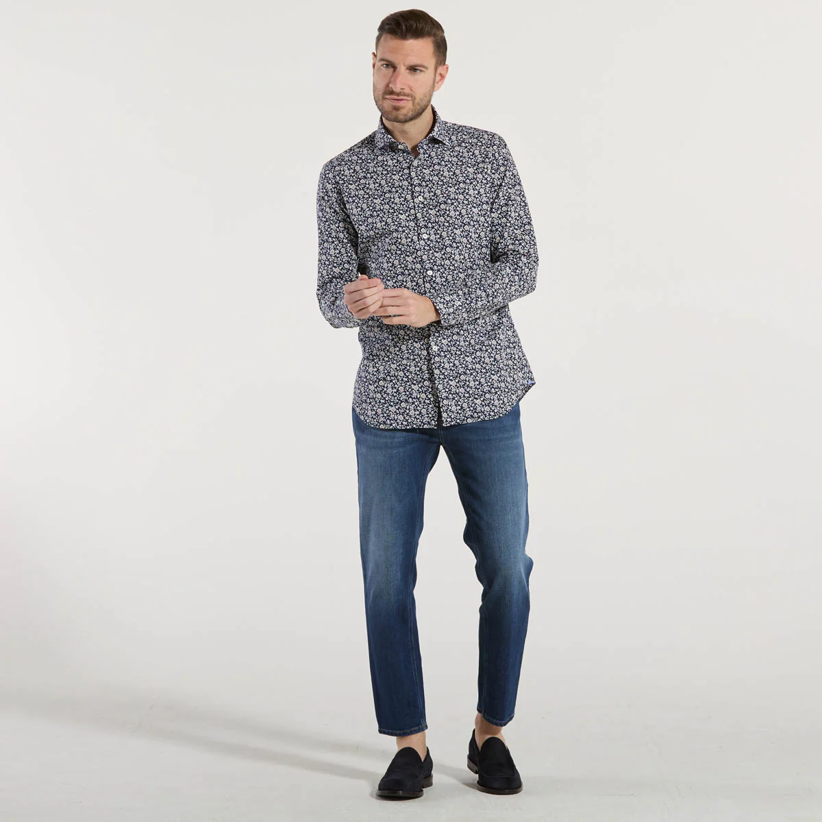 Xacus camicia tailor fit fantasia a fiori blu - immagine 8