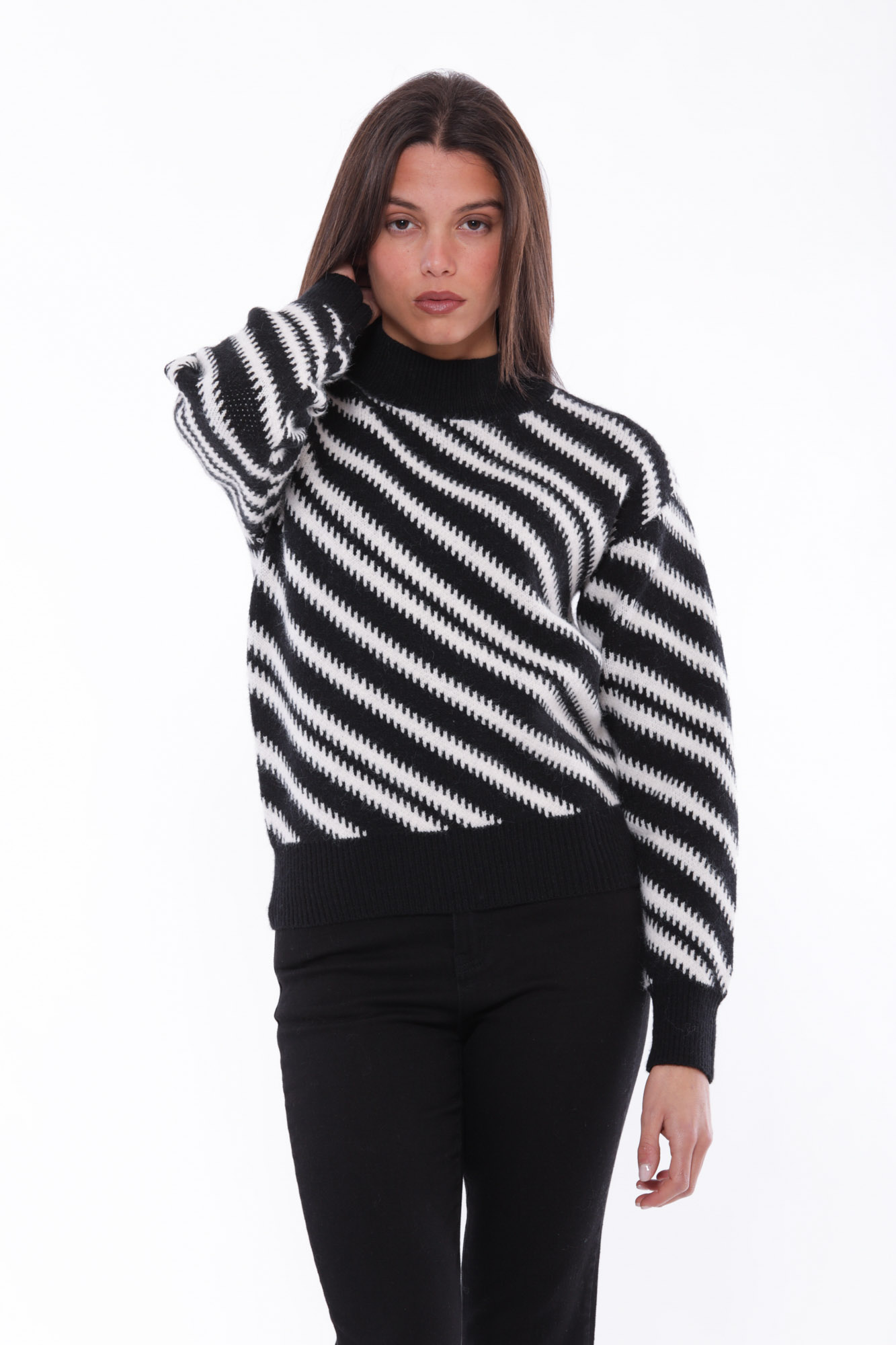 MIMÌ MUÀ Firenze AFAL-3645 Maglia lupetto righe nero bianco - immagine 4