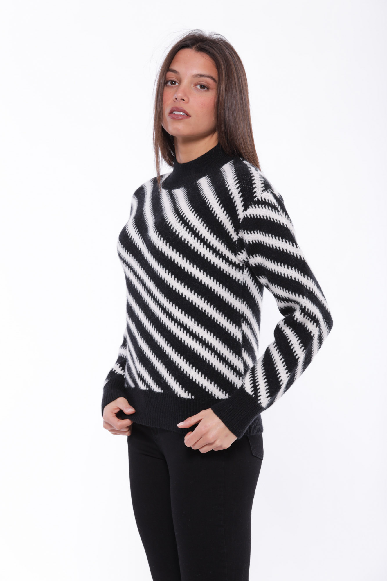 MIMÌ MUÀ Firenze AFAL-3645 Maglia lupetto righe nero bianco - immagine 6