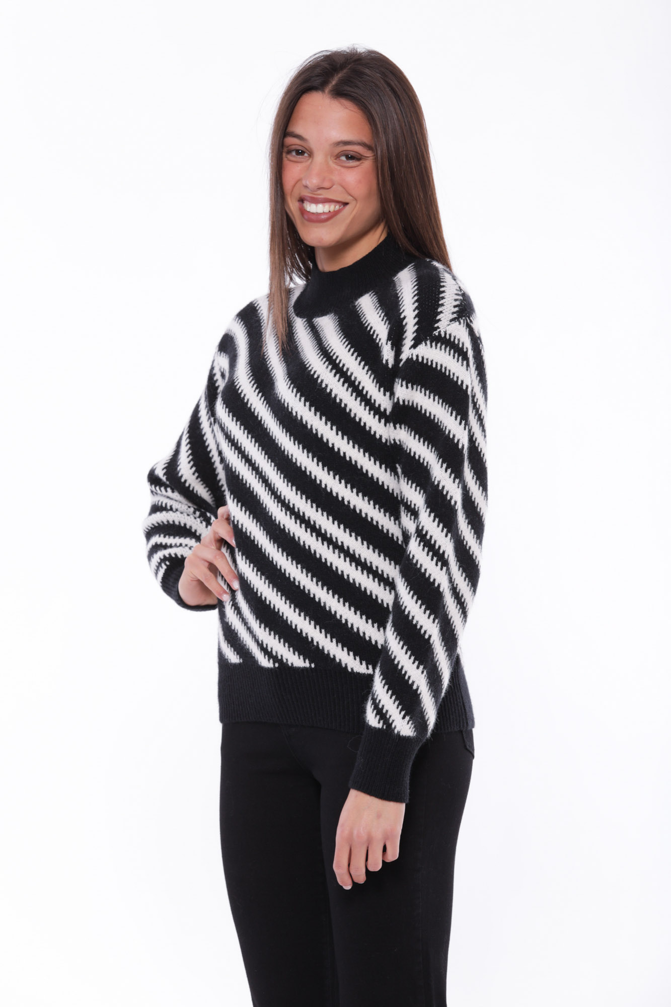 MIMÌ MUÀ Firenze AFAL-3645 Maglia lupetto righe nero bianco - immagine 5