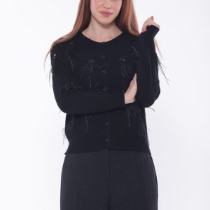 MIMÌ MUÀ Firenze AFAL-3659 Cardigan nero piume e paillettes