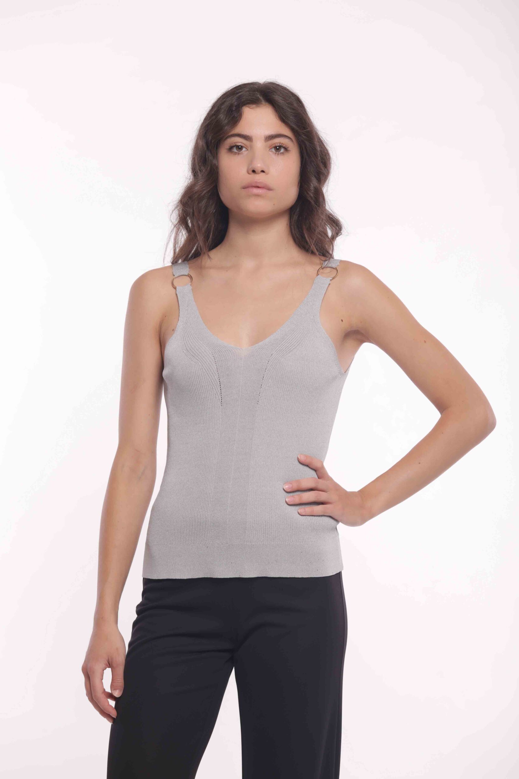 MIMÌ MUÀ Firenze AFAM-3680 Top grigio con anelli - immagine 2