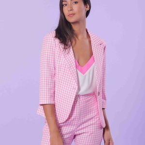 Giacca Corta Mimì Muà Firenze Fantasia Vichy Bianco Rosa