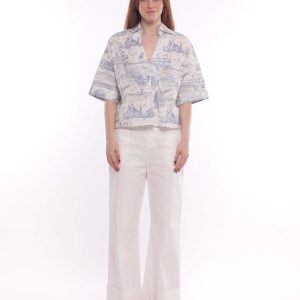MIMÌ MUÀ Firenze ESAM-2729 Pantalone palazzo in gabardina bianco
