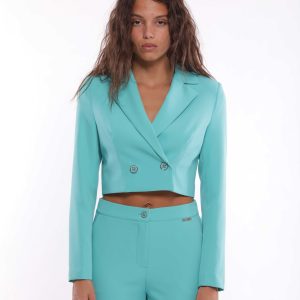 MIMÌ MUÀ Firenze ESAM-6522 Giacca cropped tecnico turchese
