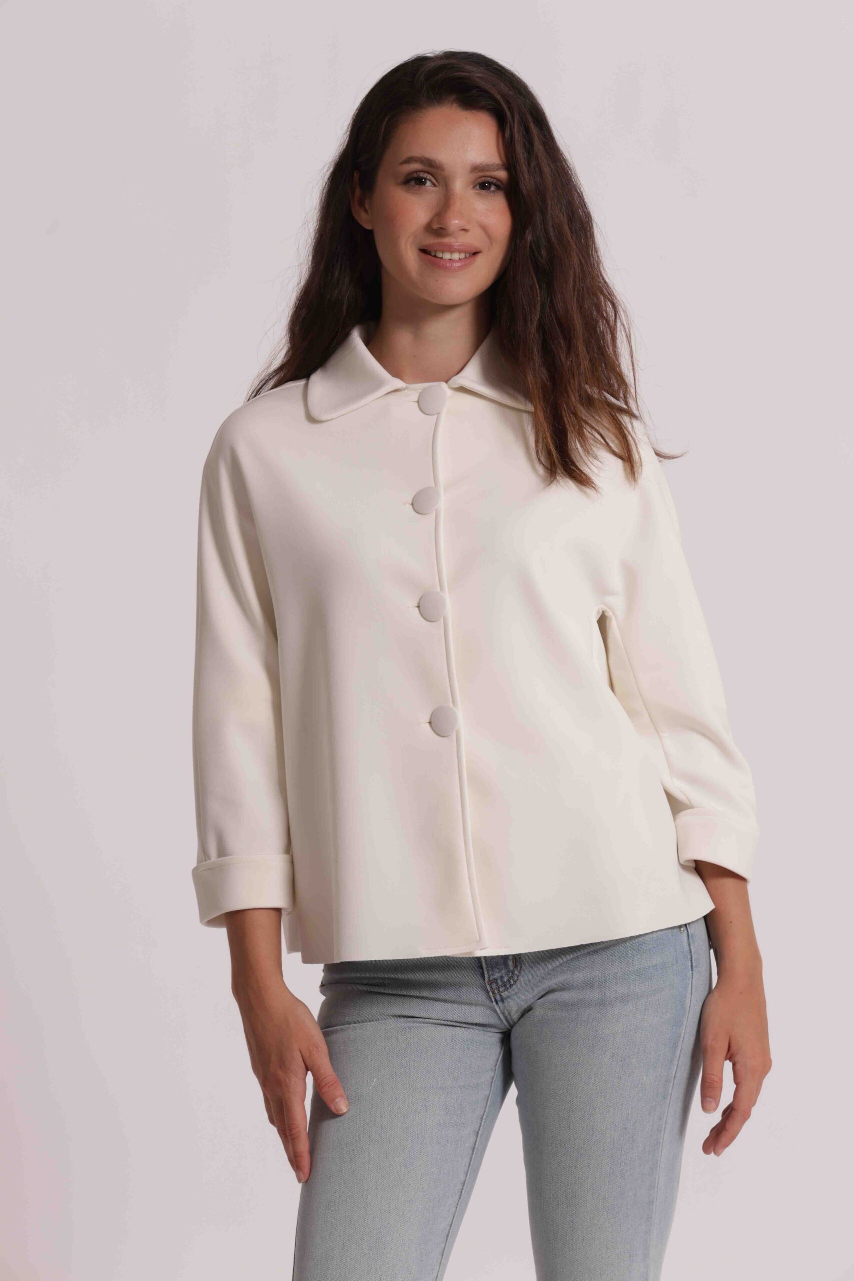 Giacca corta Mimì Muà Firenze in neoprene – Bianco Ottico - immagine 4