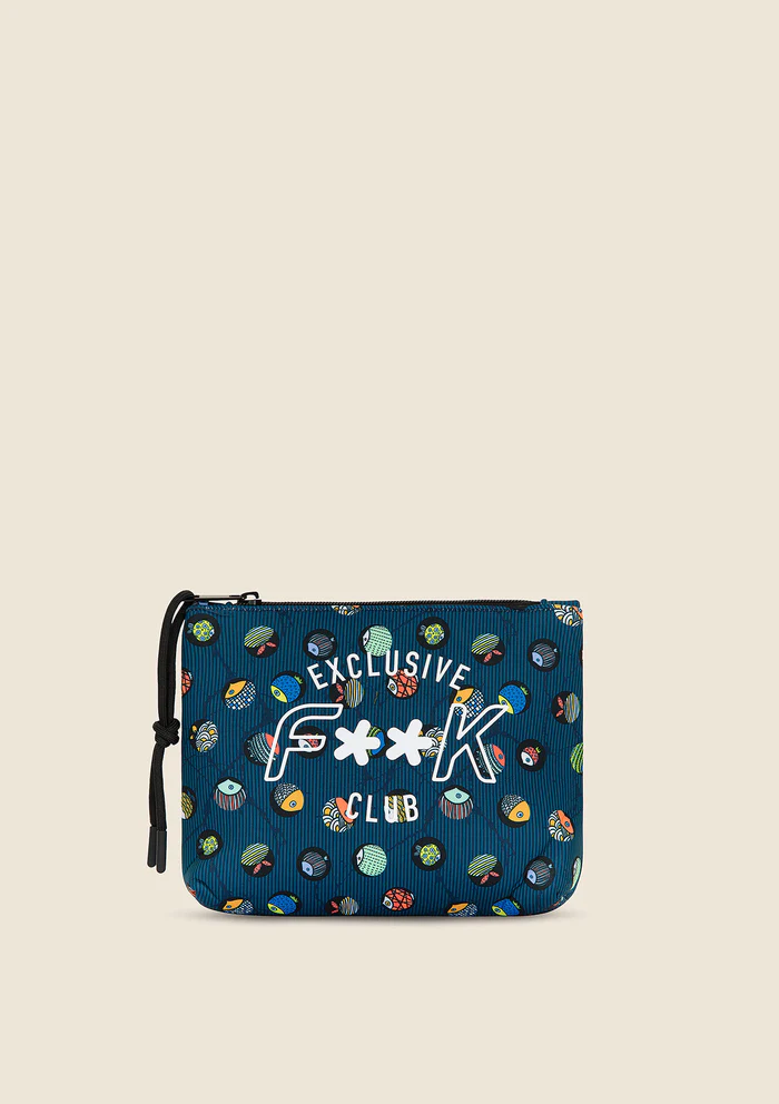 POCHETTE MARE EFFEK IN NEOPRENE COLOR VERDE PETROLIO CON STAMPA DI PESCE PALLA