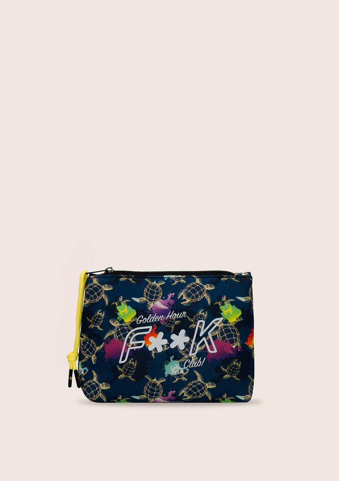 MINI POCHETTE EFFEK IN NEOPRENE BASE BLU E FANTASIA DI TARTARUGHE COLORATE
