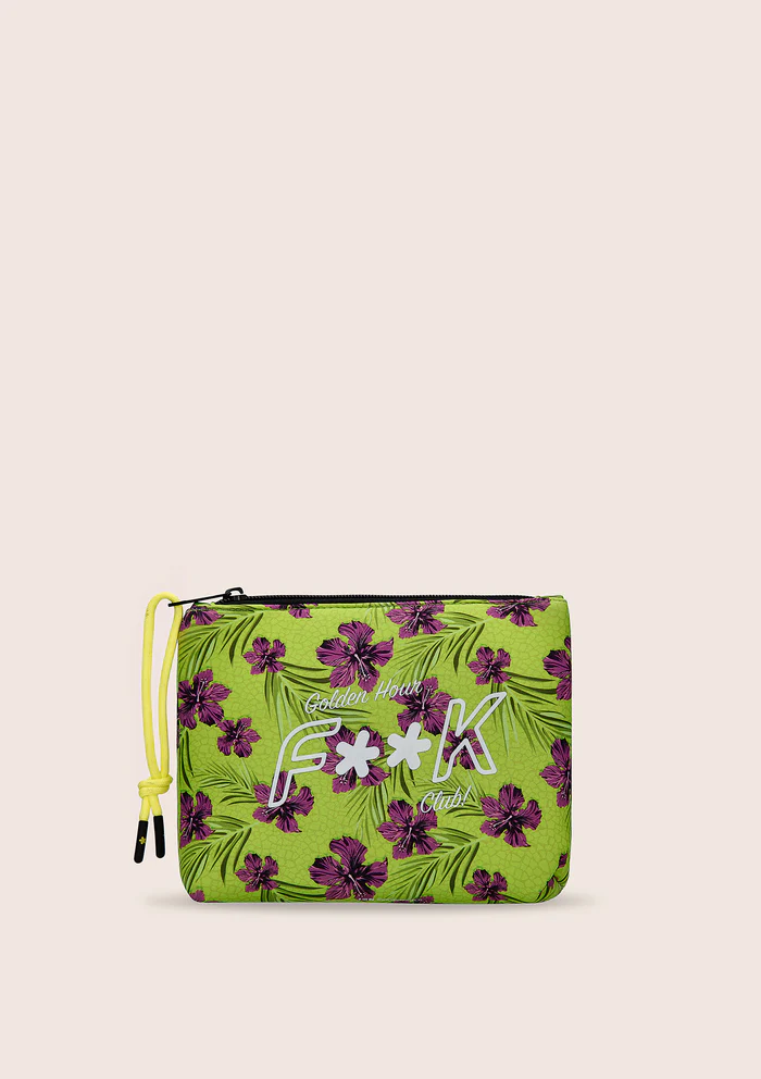 MINI POCHETTE EFFEK IN NEOPRENE VERDE CON FANTASIA DI FIORI VIOLA - immagine 2