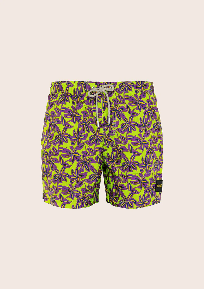 COSTUME UOMO EFFEK A PANTALONCINO BASE VERDE FLUO CON STAMPA DI FIORI VIOLA - immagine 4
