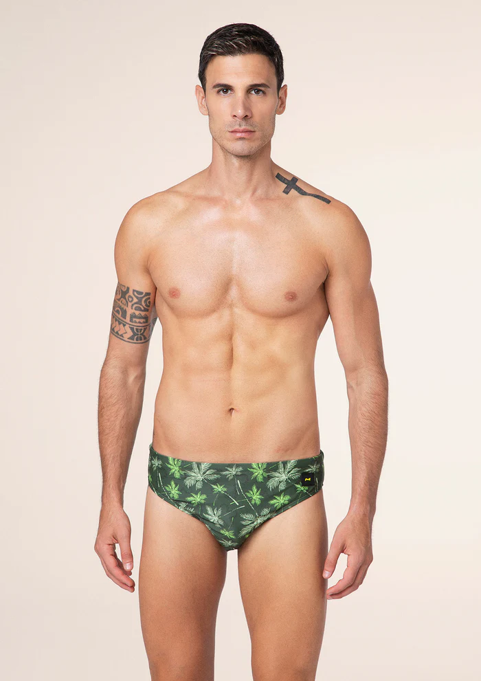 COSTUME EFFEK A SLIP BASE VERDE MILITARE CON STAMPA DI PALME - immagine 2