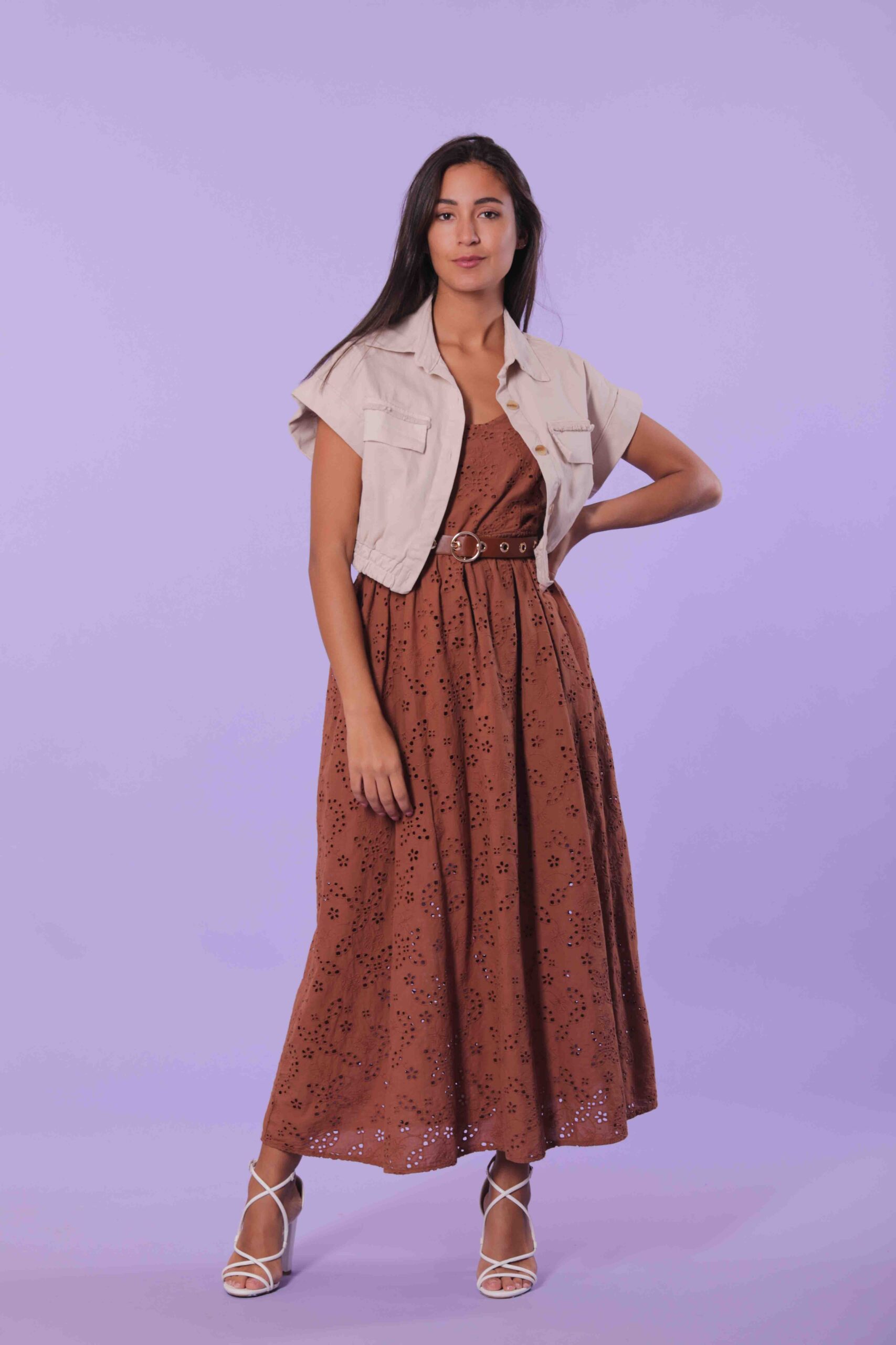 Giacca Cropped in Cotone con Frange Stile Coachella – Gesso - immagine 5