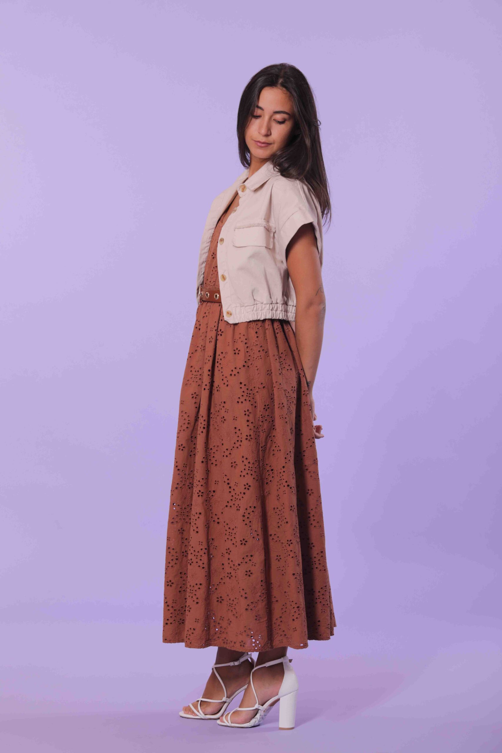 Giacca Cropped in Cotone con Frange Stile Coachella – Gesso - immagine 6