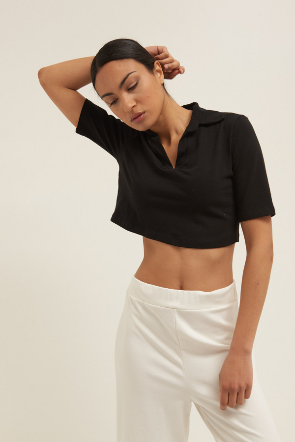 KIKISIX KSTS2749BLK T-shirt polo cotone cropped nero - immagine 2