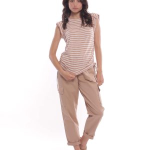 MIMÌ MUÀ Firenze LSAM-2746 Pantalone cargo beige in gabardina
