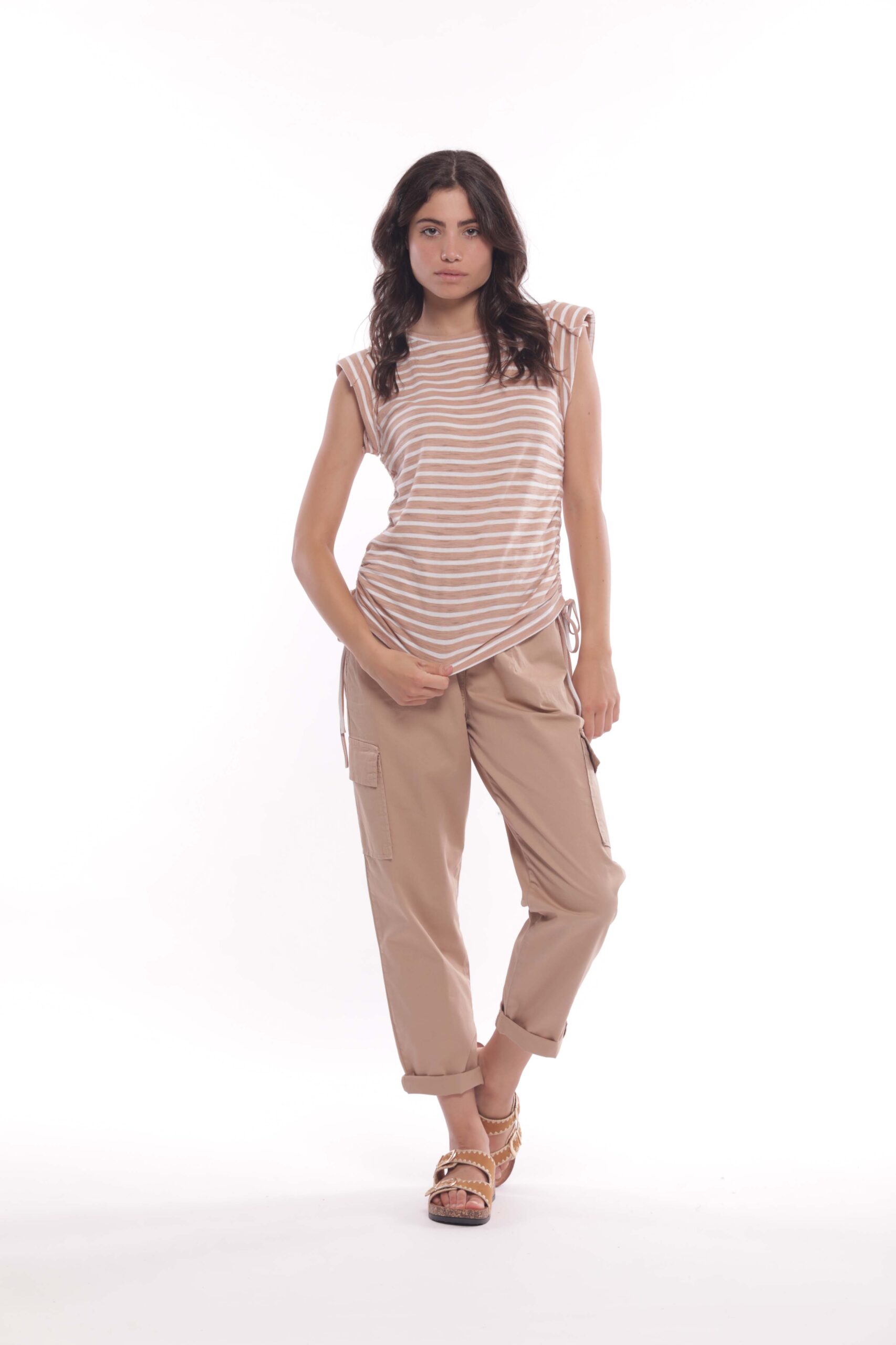 MIMÌ MUÀ Firenze LSAM-2746 Pantalone cargo beige in gabardina - immagine 2