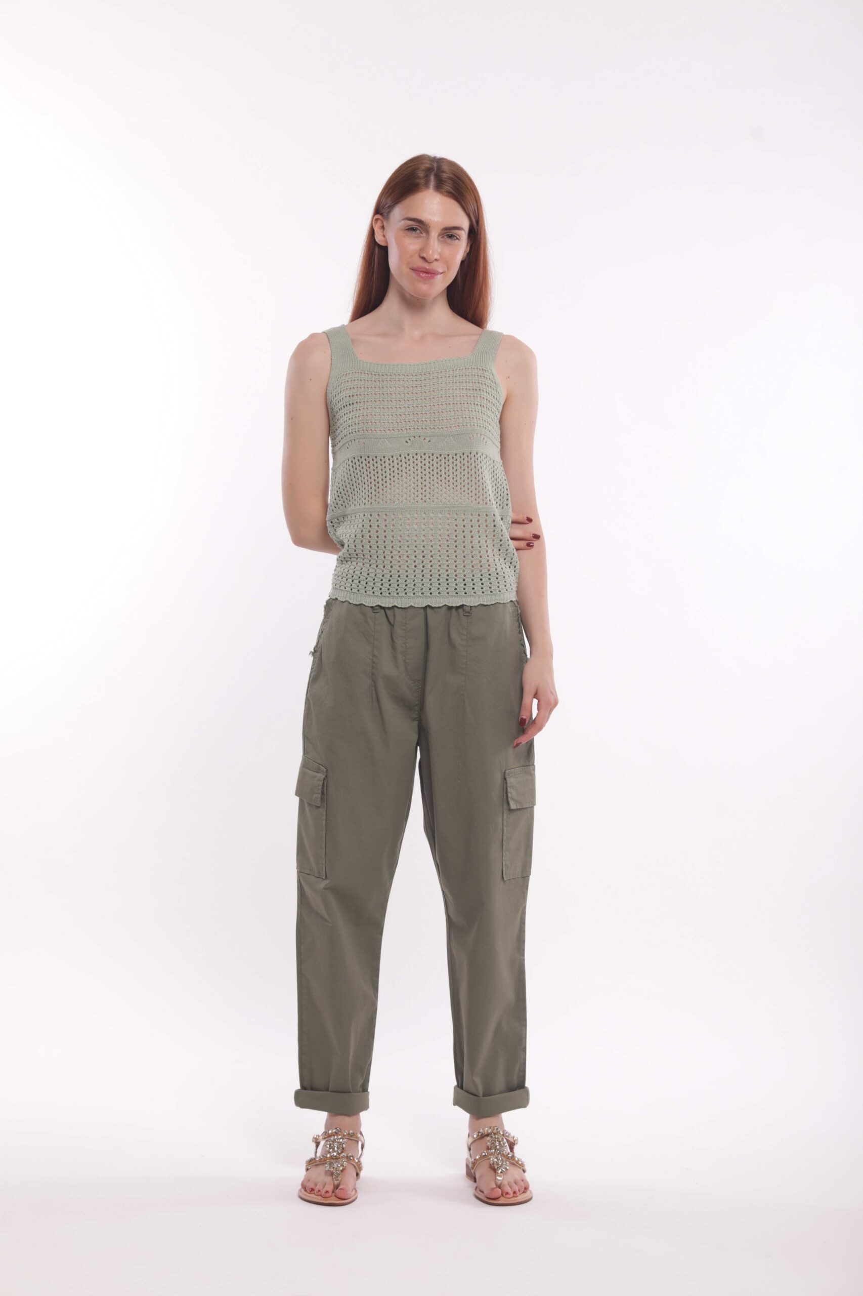 MIMÌ MUÀ Firenze LSAM-2746 Pantalone cargo verde in gabardina - immagine 2