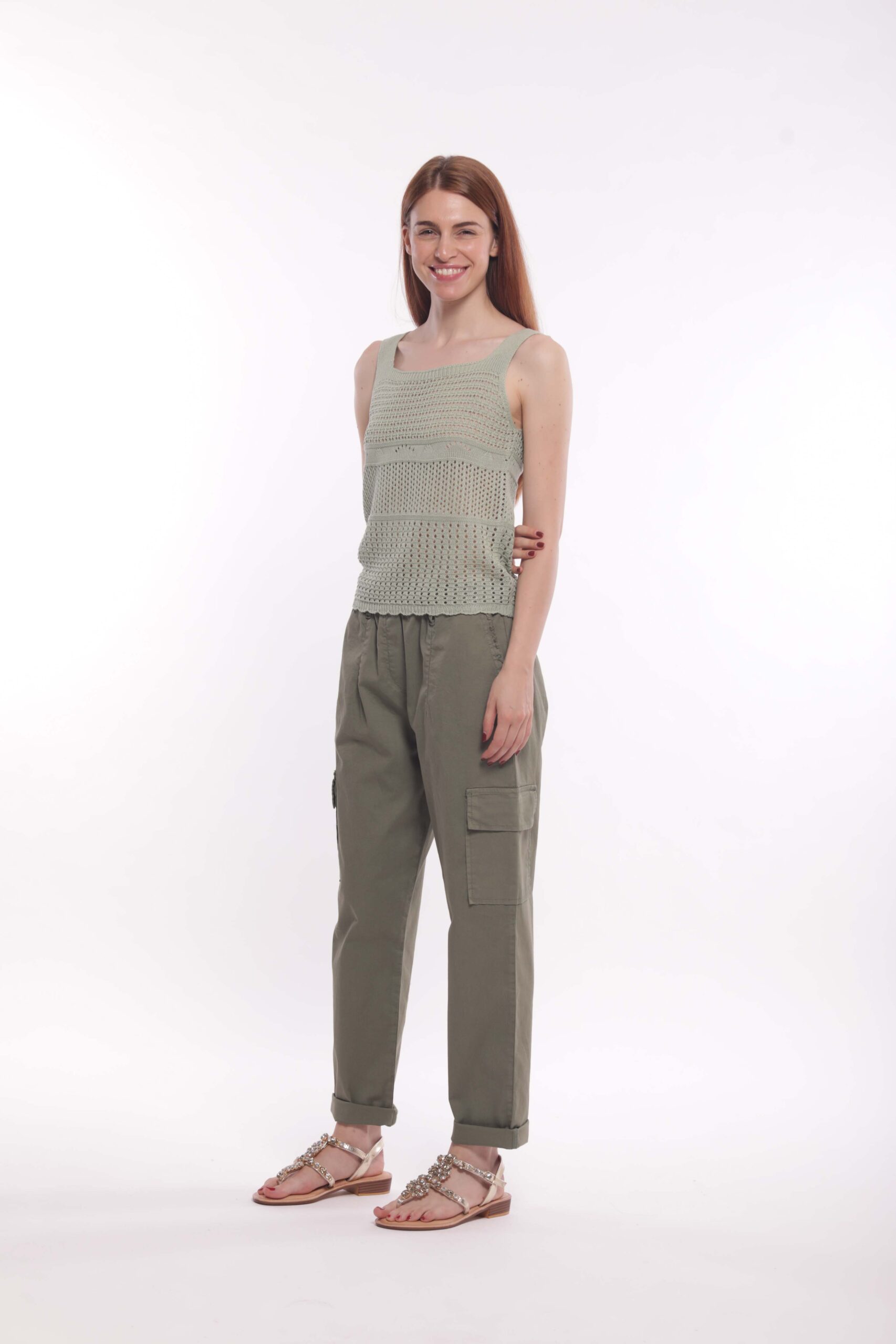 MIMÌ MUÀ Firenze LSAM-2746 Pantalone cargo verde in gabardina - immagine 7