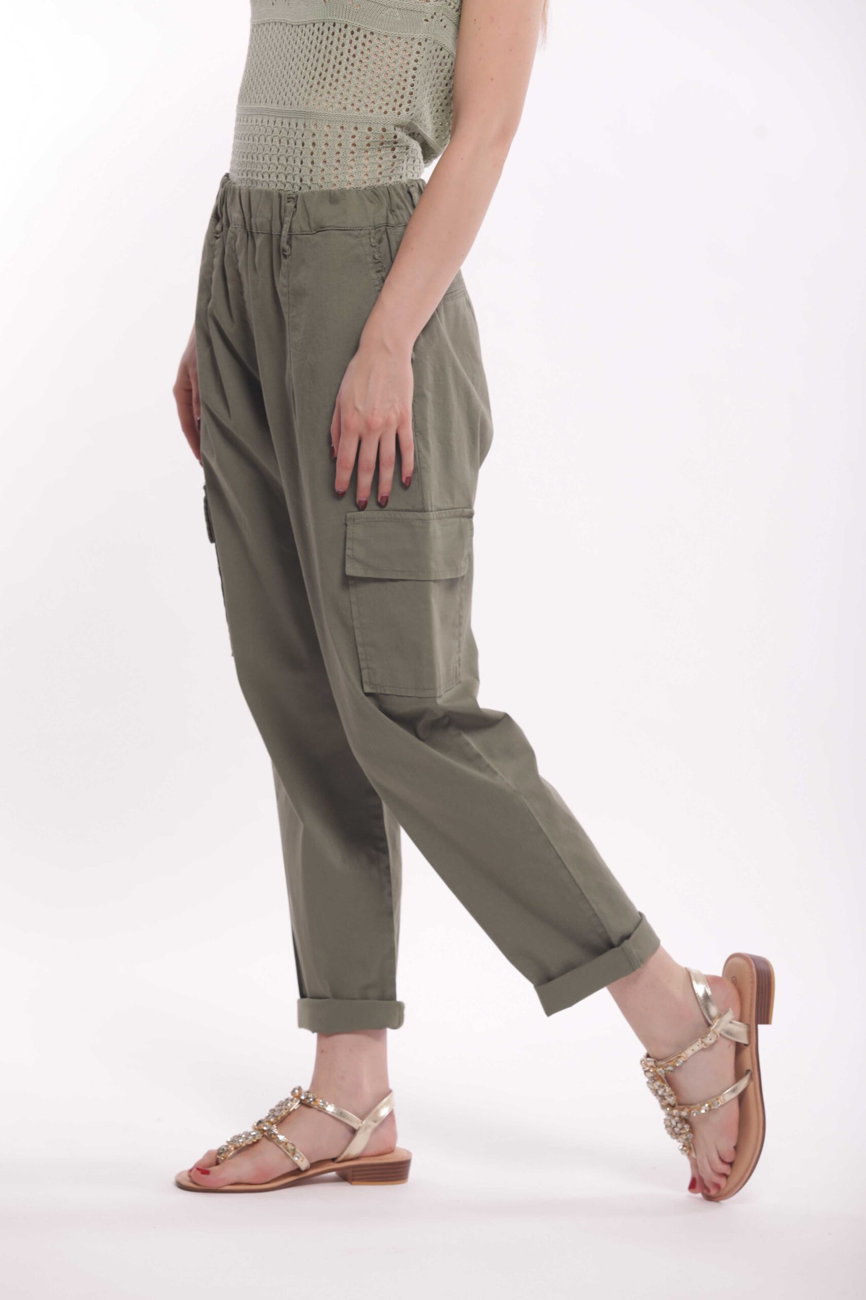 MIMÌ MUÀ Firenze LSAM-2746 Pantalone cargo verde in gabardina - immagine 4