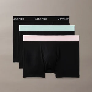 CONFEZIONE 3 BOXER UOMO CALVIN KLEIN COTONE ELASTICIZZATO NERO CON ELASTICO COLORATO ROSA, VERDE ACQUA E NERO
