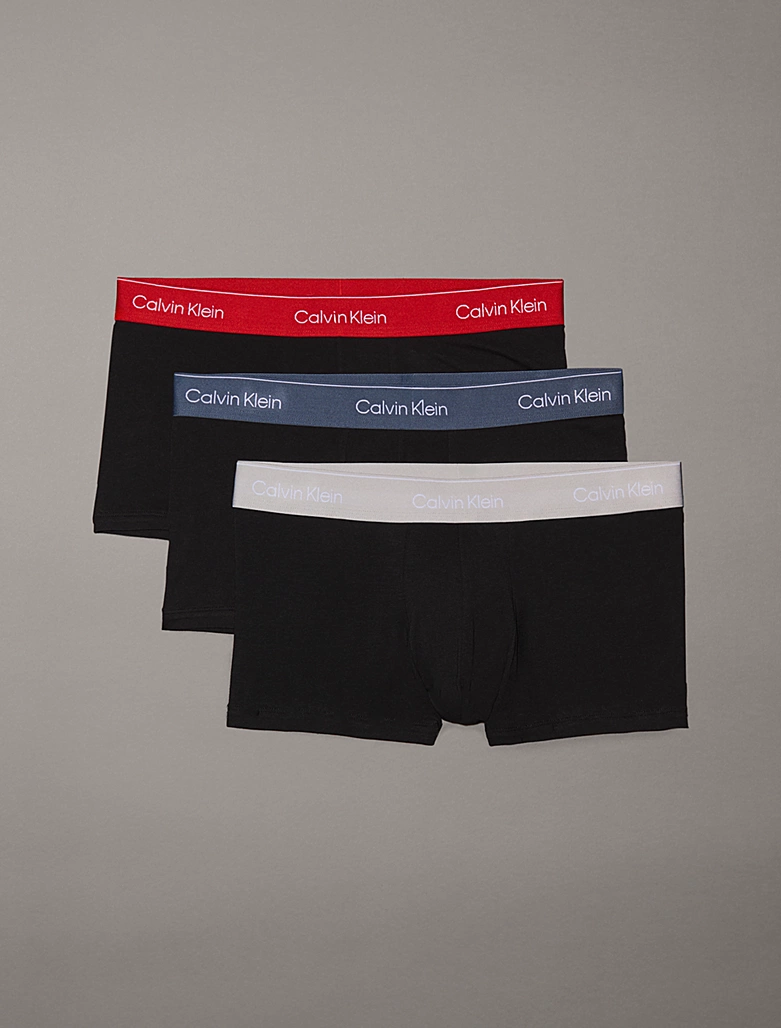 3 PACK BOXER UOMO CALVIN KLEIN IN COTONE NERO CON ELASTICO ROSSO, GRIGIO E PETROLIO LOGATO