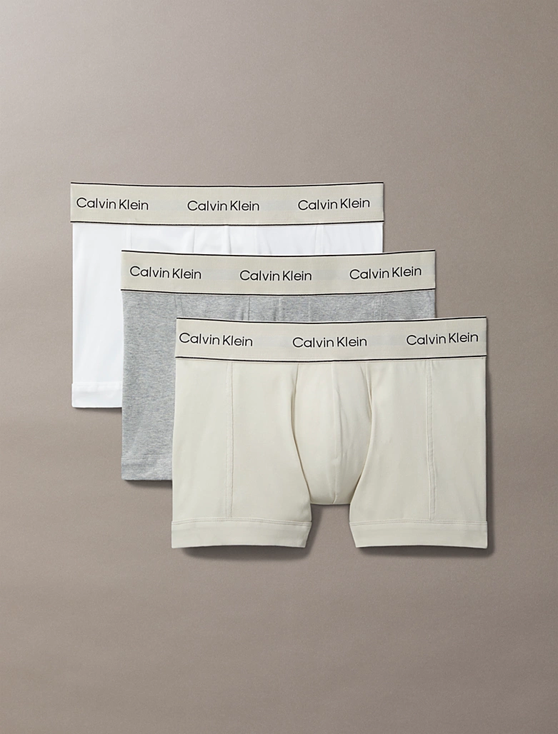 3 PACK BOXER UOMO CALVIN KLEIN IN COTONE HERITAGE BIANCO, GRIGIO E PANNA CON ELASTICO LOGATO - immagine 2