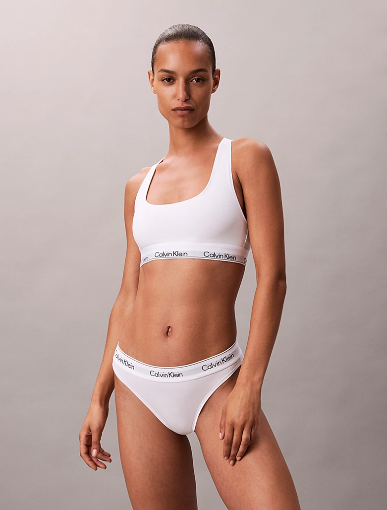 BRASSIERE DONNA CALVIN KLEIN IN COTONE SENZA IMBOTTITURA BIANCA CON ELASTICO LOGATO - immagine 3