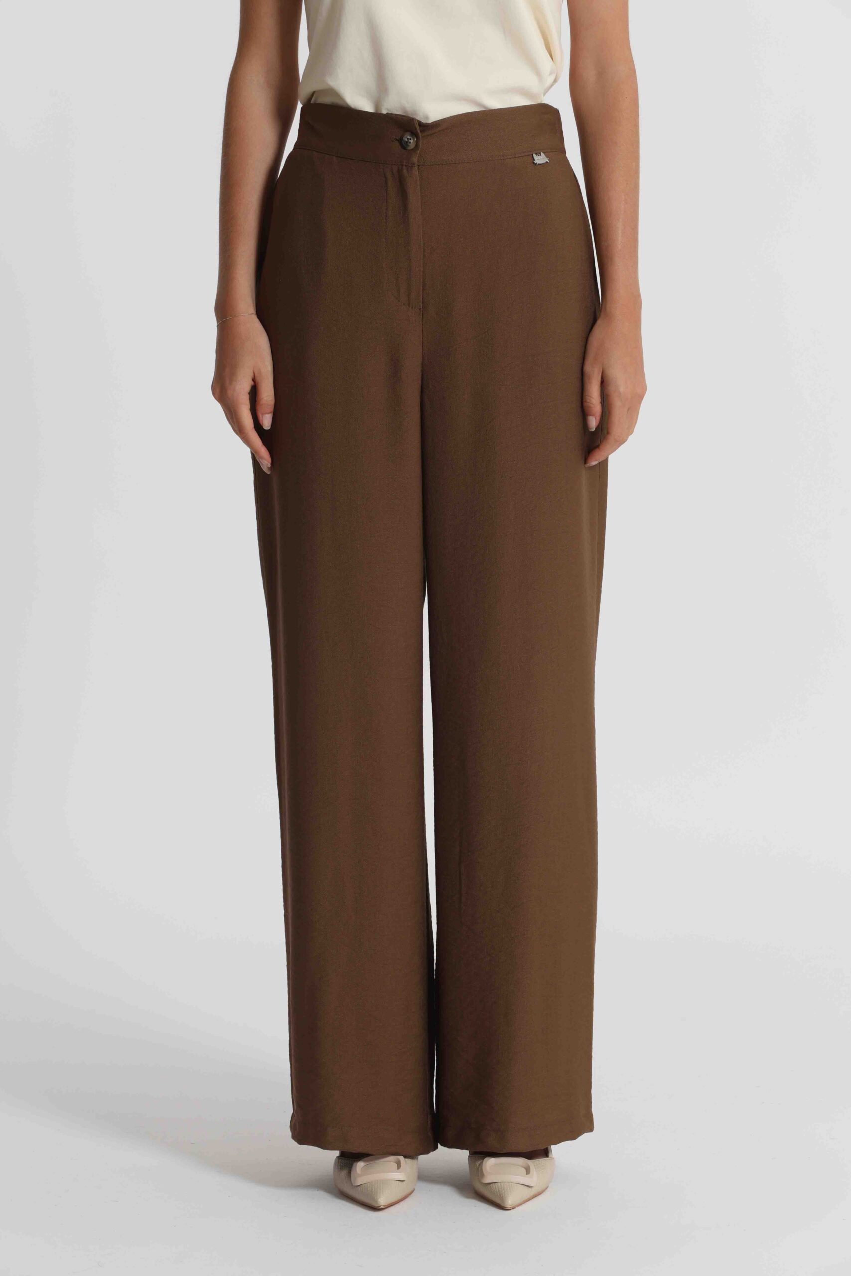 Pantalone ampio in viscosa – Color Cioccolato Made in Italy - immagine 3