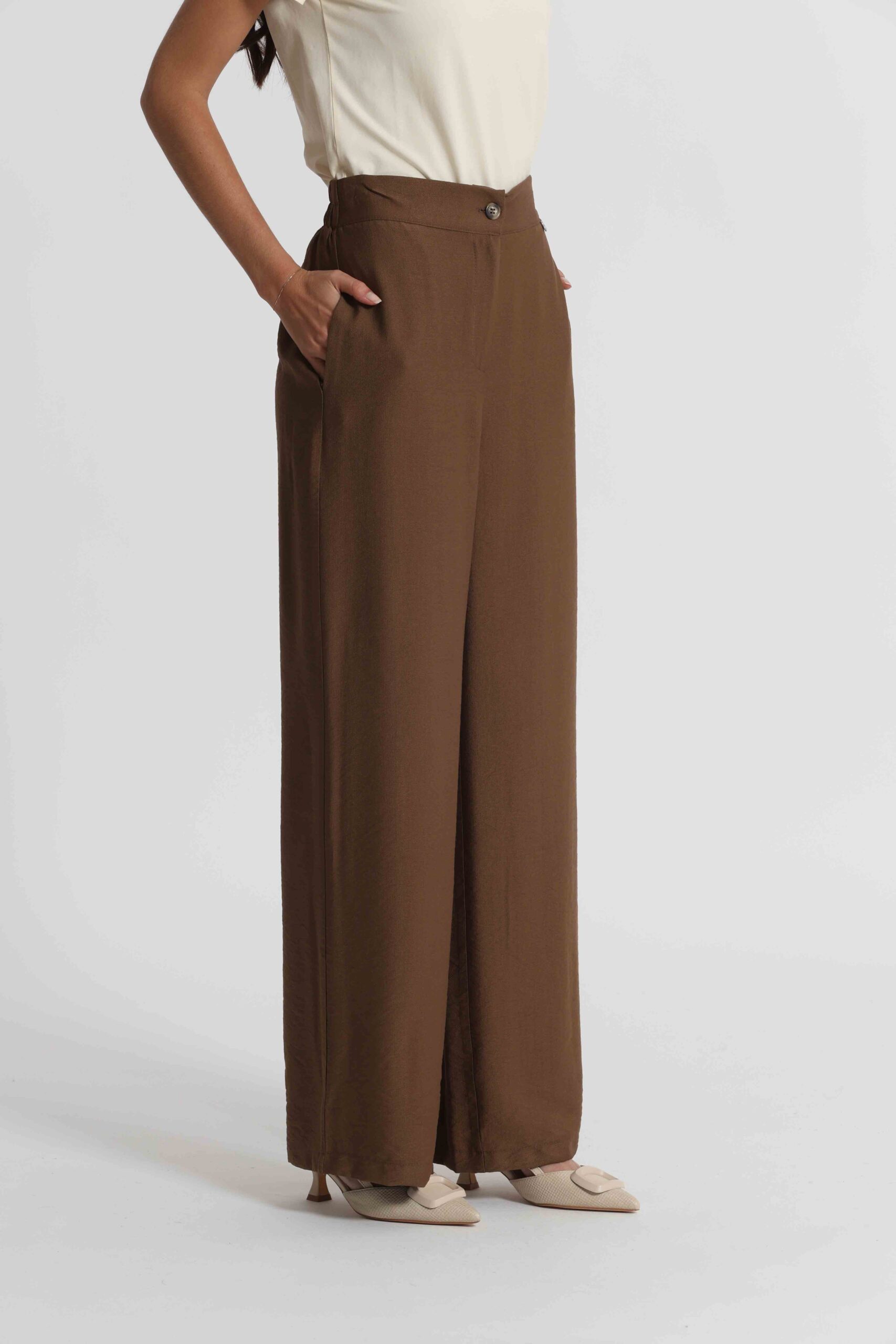 Pantalone ampio in viscosa – Color Cioccolato Made in Italy - immagine 6