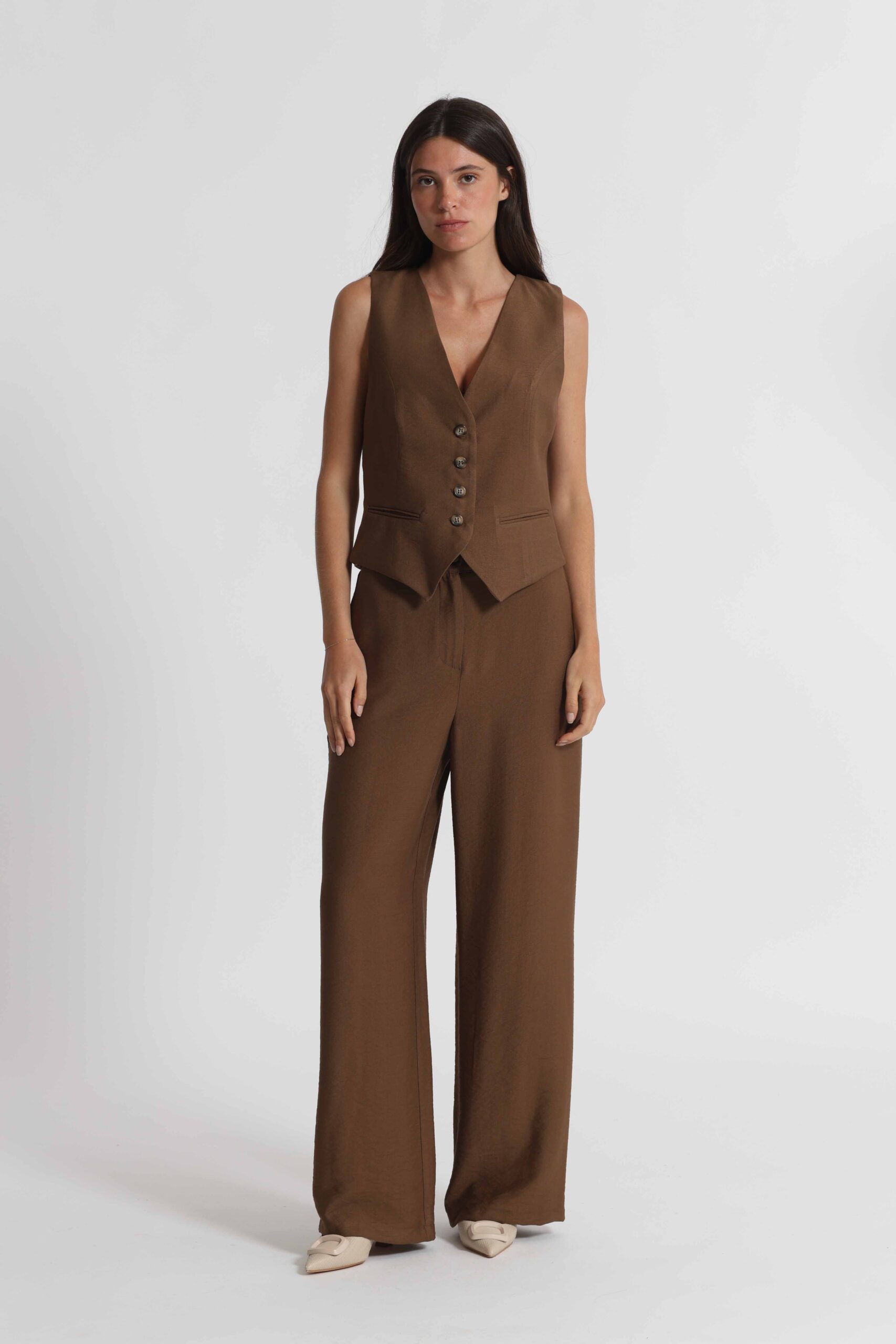 Pantalone ampio in viscosa – Color Cioccolato Made in Italy - immagine 2