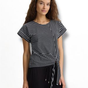 LIU JO VA5182J4909 Top nero stampa a righe