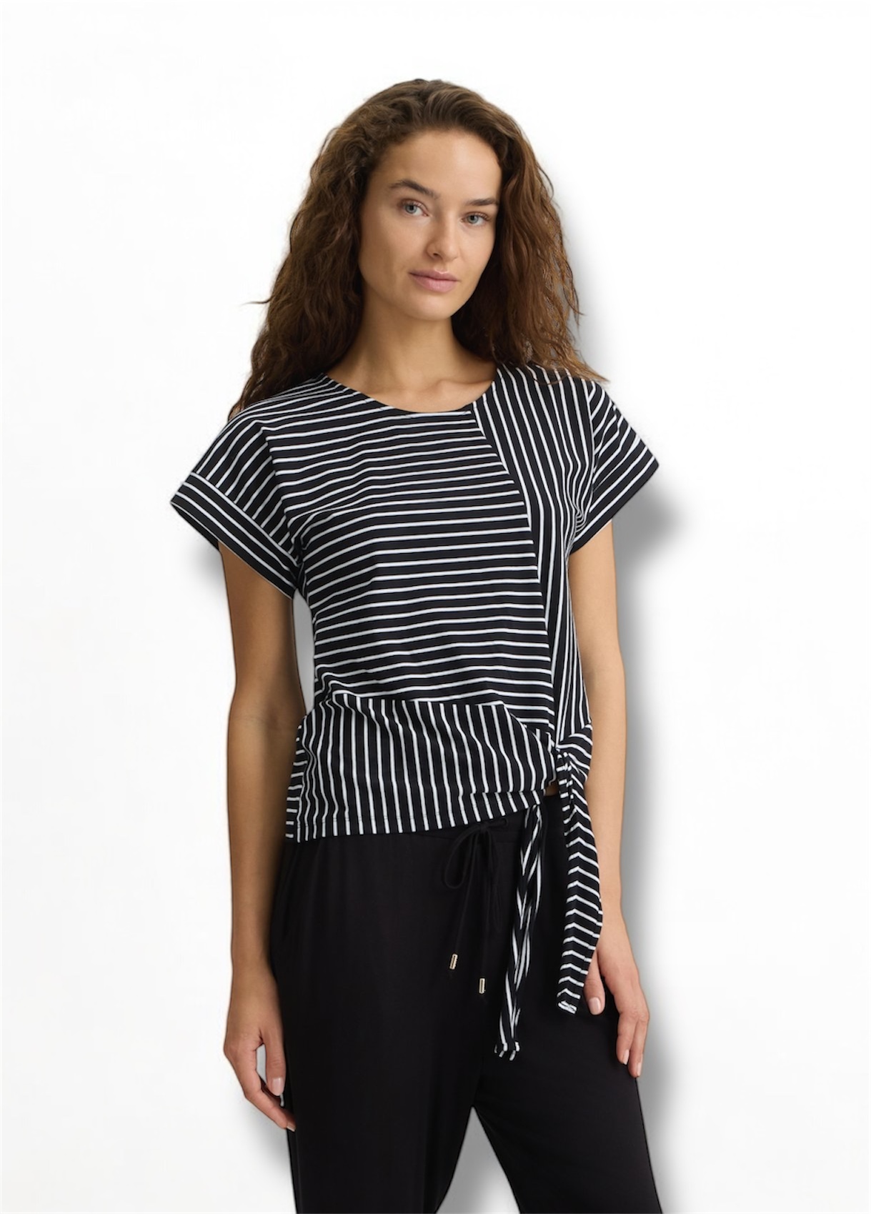 LIU JO VA5182J4909 Top nero stampa a righe - immagine 2