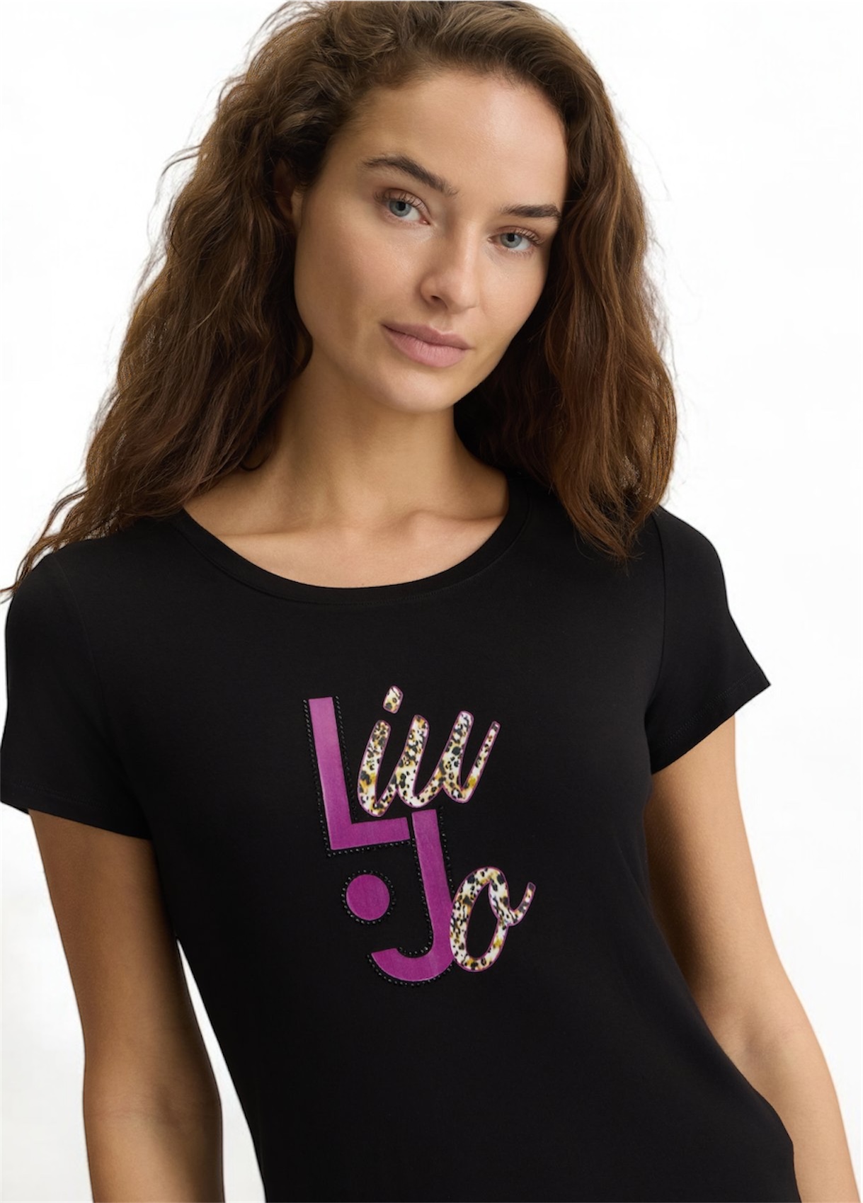 LIU JO VA5226JS360 T-shirt ecosostenibile nero logo fantasia - immagine 3