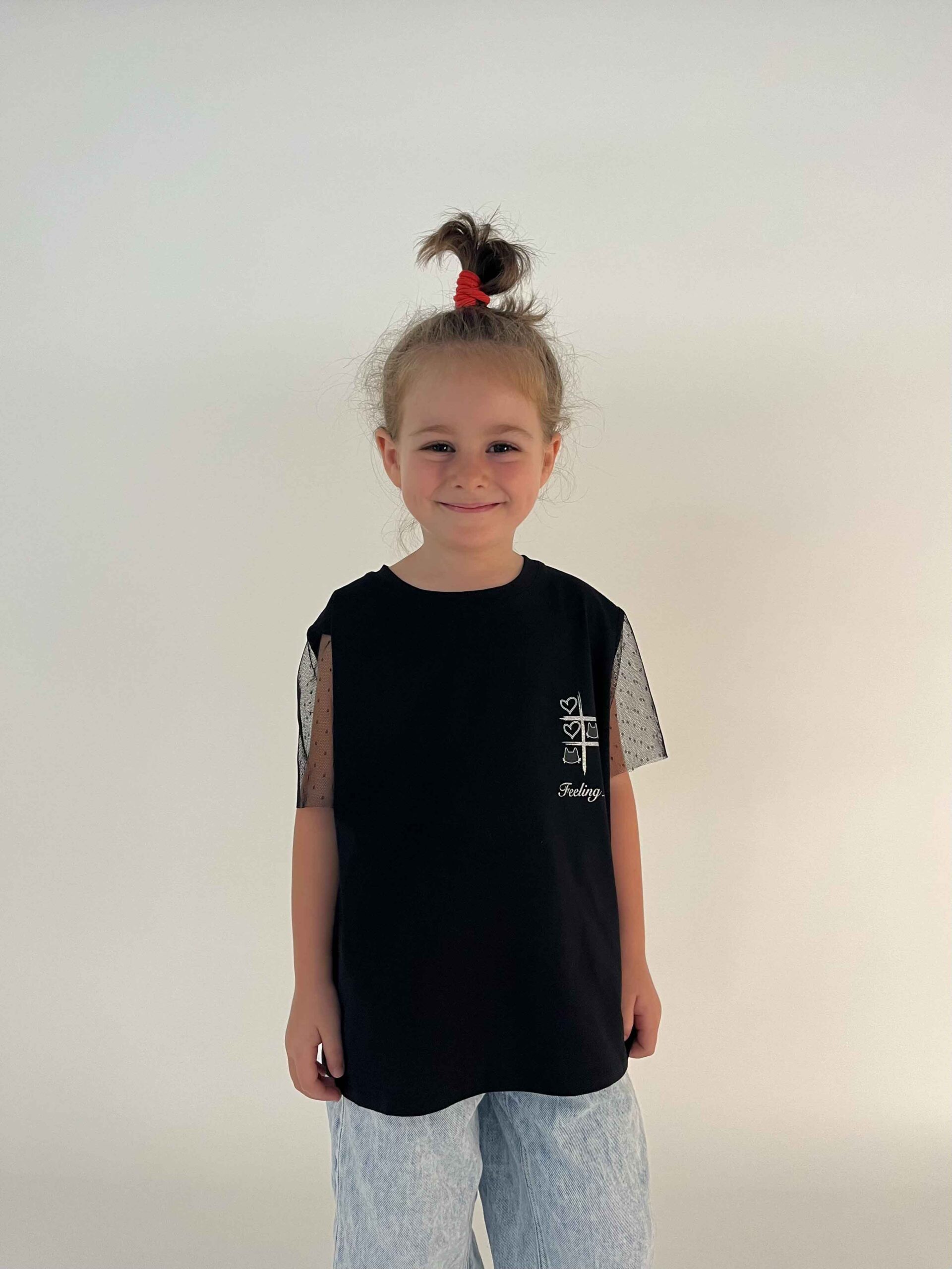 MIMÌ MUÀ Firenze SFAM-1764 T-shirt nero “Feeling lucky” bambina