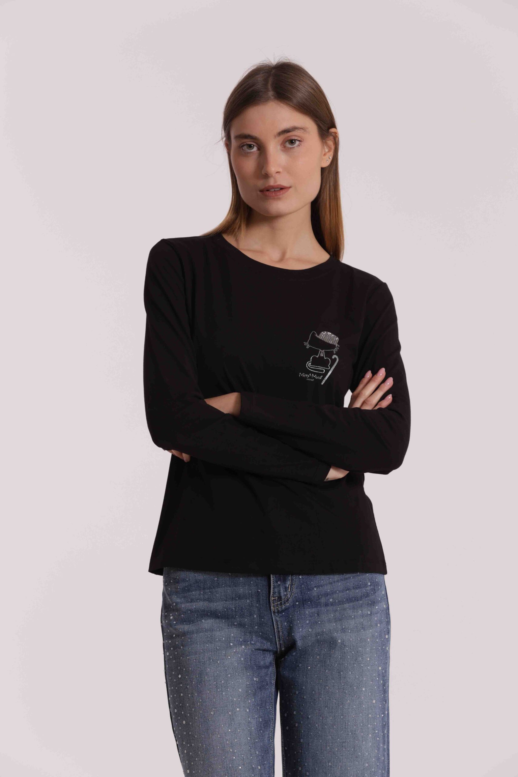 MIMÌ MUÀ Firenze SFAN-1864 T-shirt nero gatto Chaplin - immagine 2