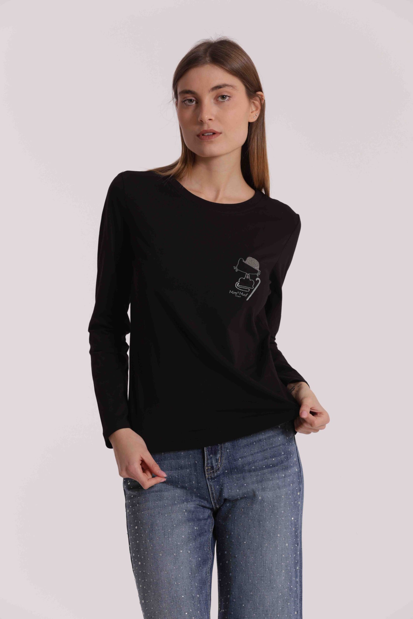 MIMÌ MUÀ Firenze SFAN-1864 T-shirt nero gatto Chaplin - immagine 5