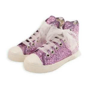 SNEAKER ALTA GLITTER STRINGHE IN TULLE